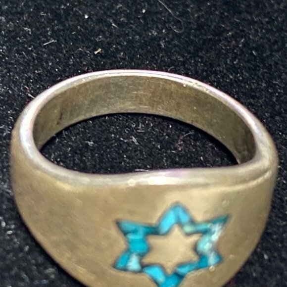 Ring 6-Pointed Star inlayed Crushed Turquoise Size 4.5 Sterling Silver Stamped 9 - Picture 7 of 8